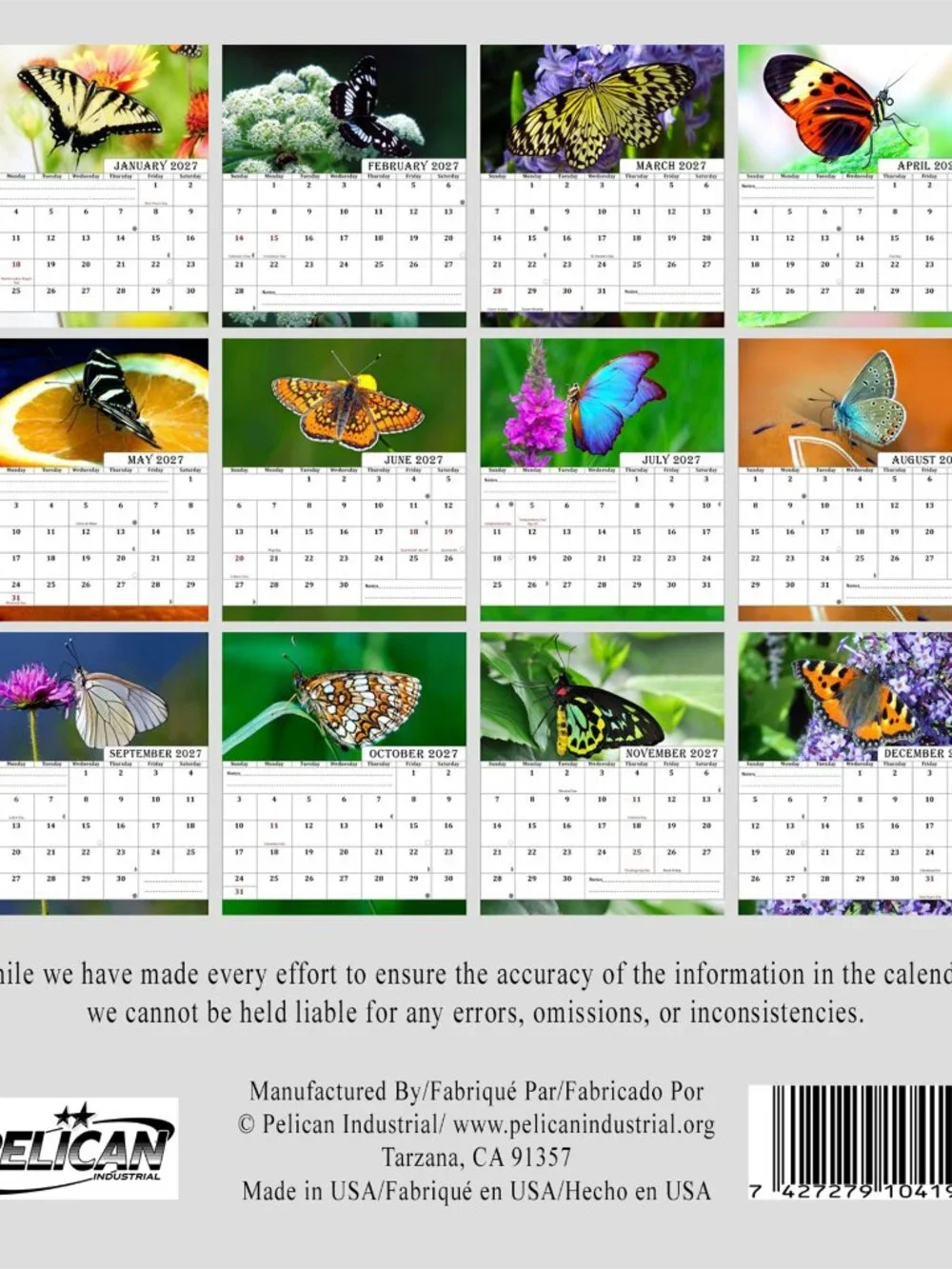 2027-12 Months Desk Calendar Desktop Planner with To-Do List (Butterflies)